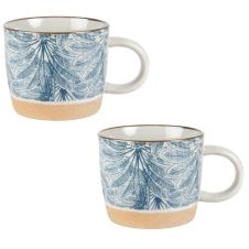 Mug en faïence blanche motif feuillage bleu