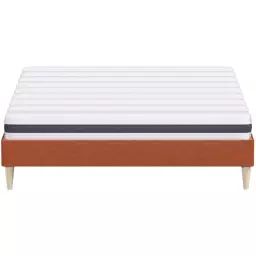 Pack lit 160×200 en velours rouille + Matelas ressorts et Mousse HR