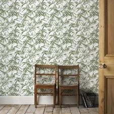 Papier peint intissé feuilles de bambou vert blanc 1005x52cm