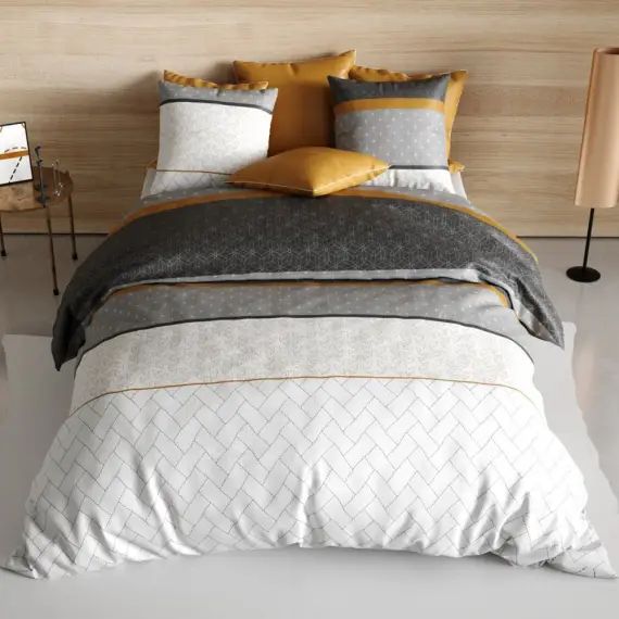 Parure housse de couette coton gris 240×260 cm