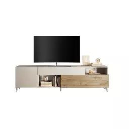 Meuble TV L240cm MONACO imitation chêne et brun rosé