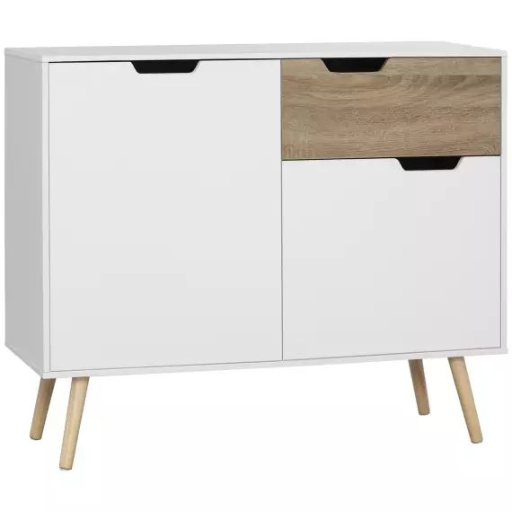 Buffet design scandinave 2 portes tiroir blanc aspect bois