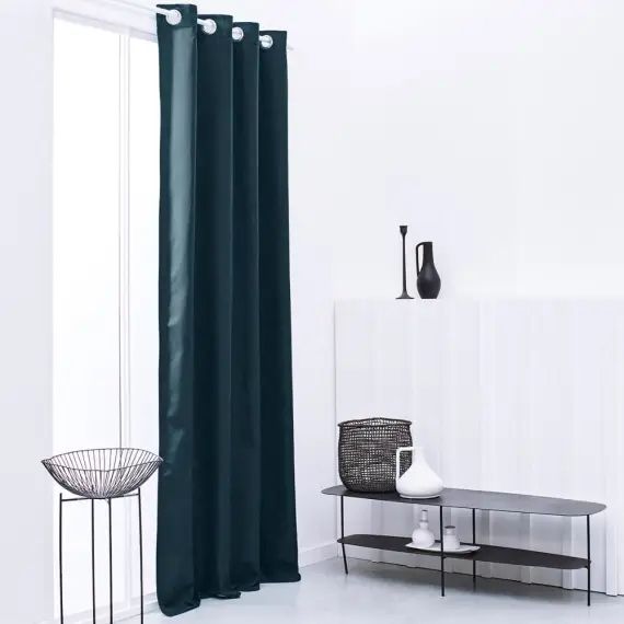 Rideau isolant à oeillets uni en Polyester Bleu 140×240 cm