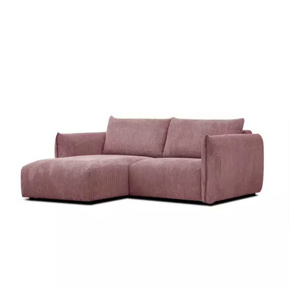 Canapé d’angle gauche 3 places tissu rose