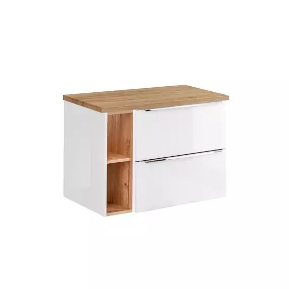 Meuble sous-vasque 80cm 2 niches blanc et naturel