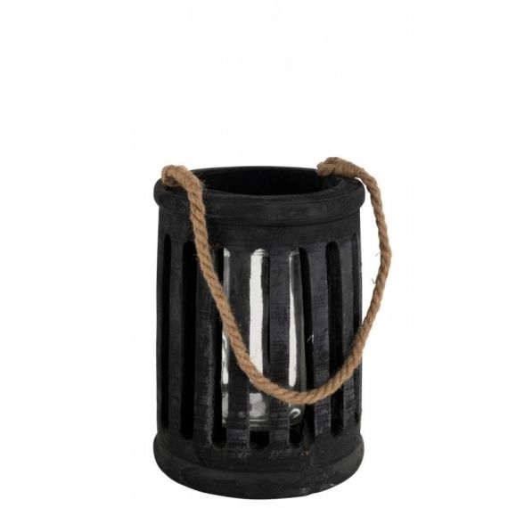Lanterne cylindrique paulownia/corde noir H69cm