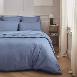 Parure de lit en percale de coton bleu olympe 260×240