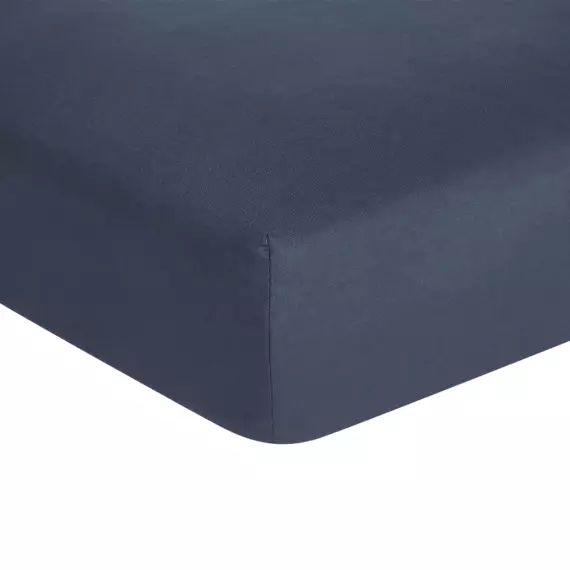 Drap housse uni en coton bleu nuit 90×190