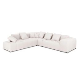 Canapé d’angle 5 places en tissu structuré blanc
