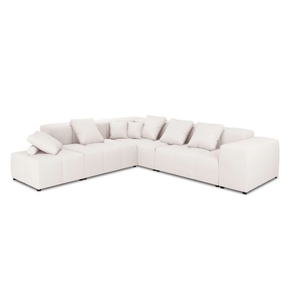 Canapé d’angle 5 places en tissu structuré blanc