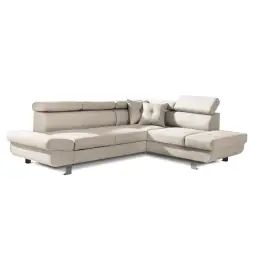 Canapé d’angle droit convertible 5 places Tissu Beige