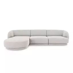 Canapé d’angle gauche 4 places en tissu chenille gris clair