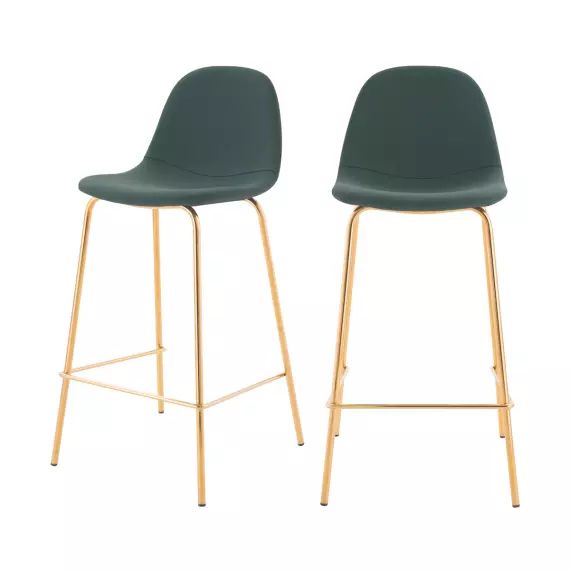 Chaise de bar mi-hauteur 65 cm en cuir synthétique vert (x2)
