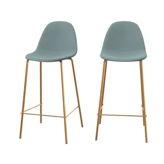 Chaise de bar mi-hauteur 65 cm en cuir synthétique vert (x2)