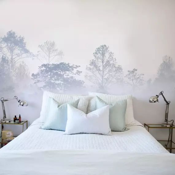 Papier peint panoramique brumes matinales 375 x 250 cm bleu