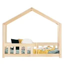 Lit cabane 90×200 sommier inclus naturel