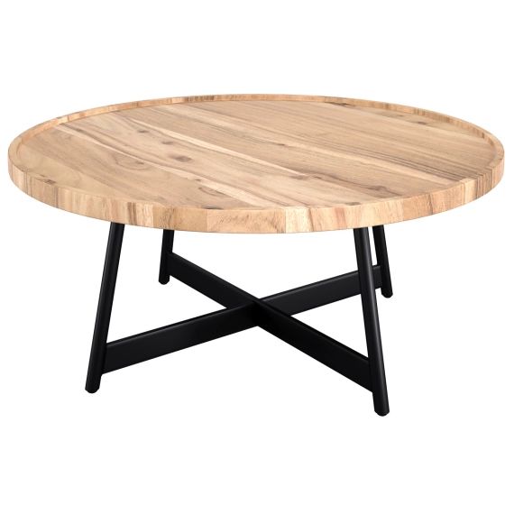 Table basse ronde en bois d’acacia et métal 90 cm