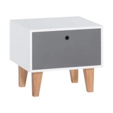 table de chevet 1 tiroir en bois blanc et anthracite avec pieds en chê