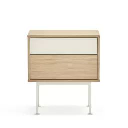 Yoko – Table de chevet 2 tiroirs en bois et métal – Couleur – Blanc