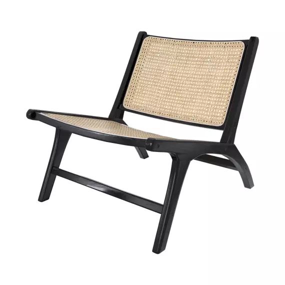 Fauteuil en teck noir et rotin naturel