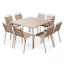 Table de jardin et 8 chaises en métal taupe