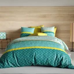 Parure housse de couette coton vert 220×240 cm