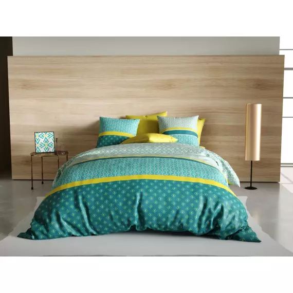 Parure housse de couette coton vert 220×240 cm