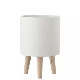 Cache-pot sur pieds bois en ciment blanc 20×30