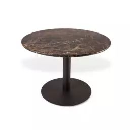 Table ronde Slab en Pierre, Fer laqué époxy – Couleur Marron – 89.63 x 89.63 x 75 cm