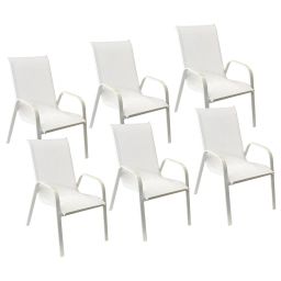 Lot de 6 chaises en textilène blanc et aluminium blanc