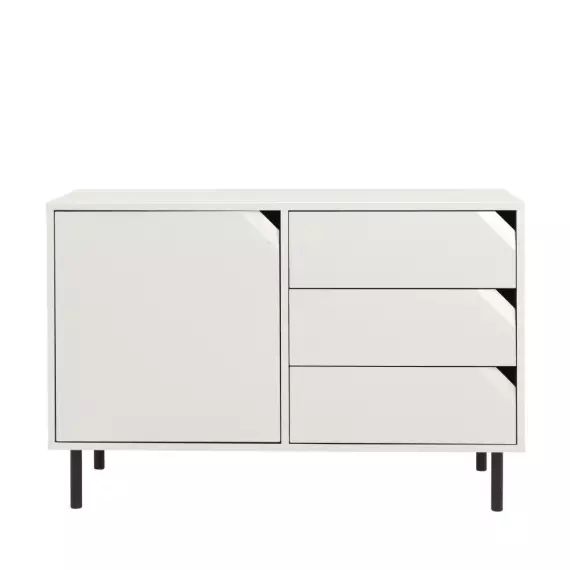Buffet 1 porte 3 tiroirs en bois L118cm blanc cassé