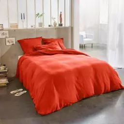 Parure de lit 2 places en lin français lavé orange 220×240 cm