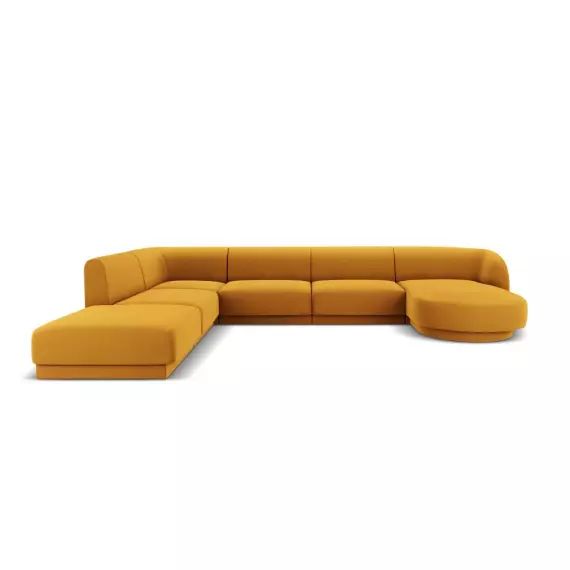 Canapé d’angle côté gauche 6 places en tissu velours jaune