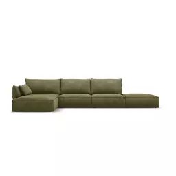 Canapé d’angle gauche 5 places en tissu chenille vert