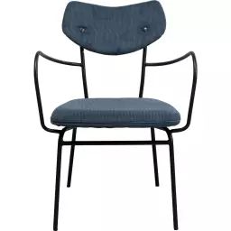 Chaise avec accoudoirs bleu côtelé et acier noir