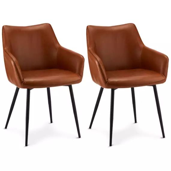 Lot de 2 chaises avec accoudoirs en simili marron