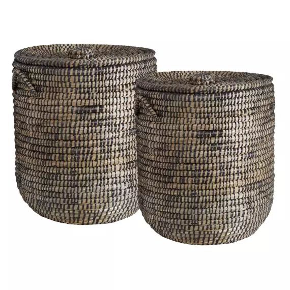 Paniers à linge ronds en jonc (lot de 2)