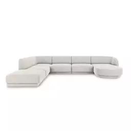 Canapé d’angle côté gauche 6 places en tissu chenille gris clair