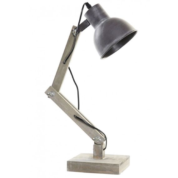 Lampe de bureau style industriel en métal gris et bois