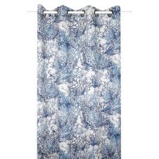Rideau tamisant, coton, Caledonie bleu l.135 x H.250 cm