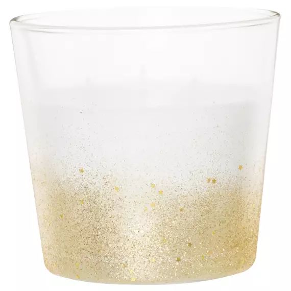 Bougie de Noël parfumée en verre à paillettes dorées