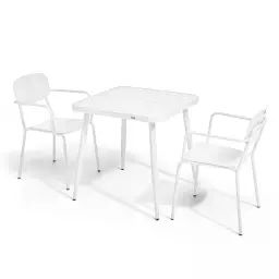 Ensemble table de jardin et 2 fauteuils en aluminium blanc