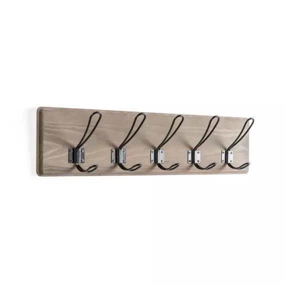 Porte-manteau mural en bois gris, 5 crochets