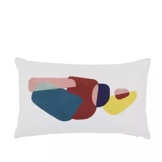 Coussin en coton recyclé brodé motif graphique multicolore 30×50