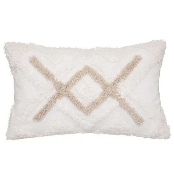 Housse de coussin rectangulaire tuftée polyester ivoire 50 x 30