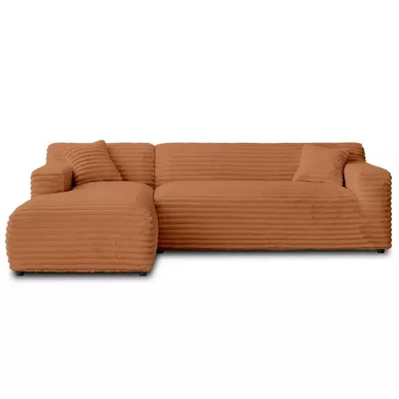 Canapé d&rsquo;angle gauche 4 places en velours grosses côtes rouille