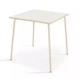 Table de jardin carrée en métal ivoire 70cm