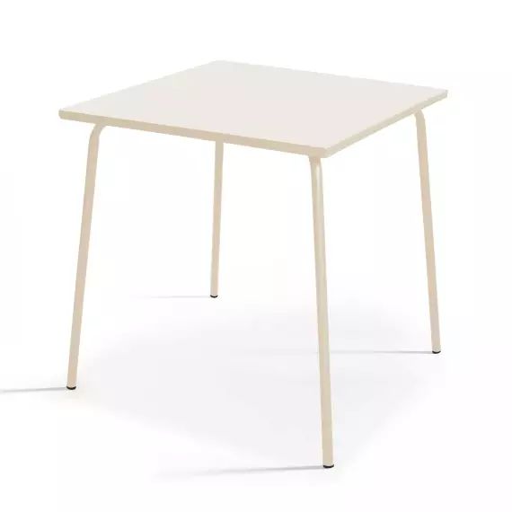 Table de jardin carrée en métal ivoire 70cm