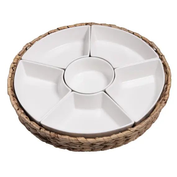 Service apéritif tressé 7 pièces 36 cm en porcelaine  blanc