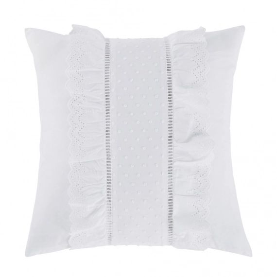 Coussin en coton blanc avec volants et plumetis 45×45